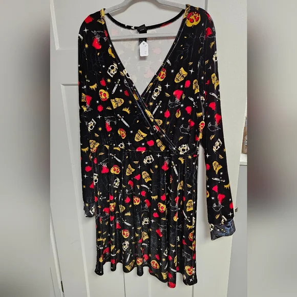 Disney Black Long-Sleeve Wrap Dress with Red & Gold Motif - Picture 2 of 4